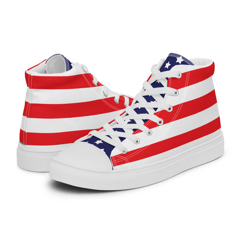 Patriotic Men's High Top Canvas Shoes - American Flag Design