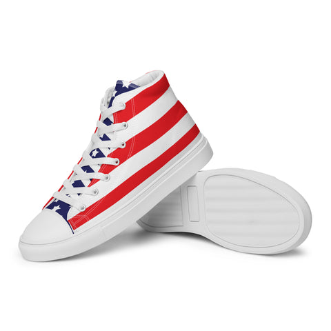 Patriotic Men's High Top Canvas Shoes - American Flag Design