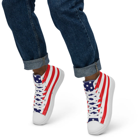 Patriotic Men's High Top Canvas Shoes - American Flag Design