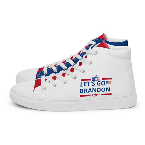 Men's Canvas High Top Shoes - Red, White, and Blue, 'Let's Go Brandon' Design