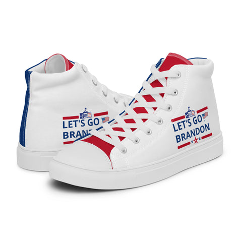 Men's Canvas High Top Shoes - Red, White, and Blue, 'Let's Go Brandon' Design