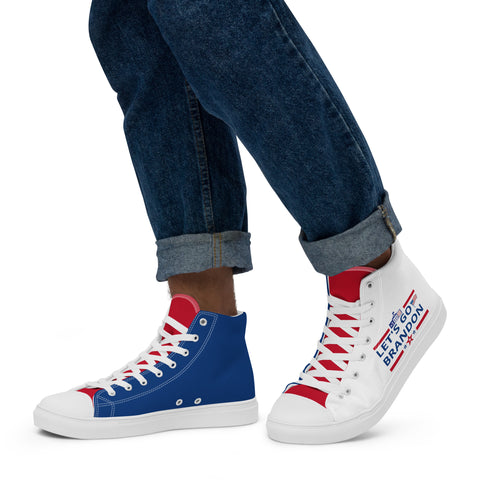 Men's Canvas High Top Shoes - Red, White, and Blue, 'Let's Go Brandon' Design