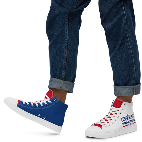 Men's Canvas High Top Shoes - Red, White, and Blue, 'Let's Go Brandon' Design