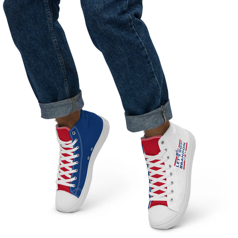 Men's Canvas High Top Shoes - Red, White, and Blue, 'Let's Go Brandon' Design