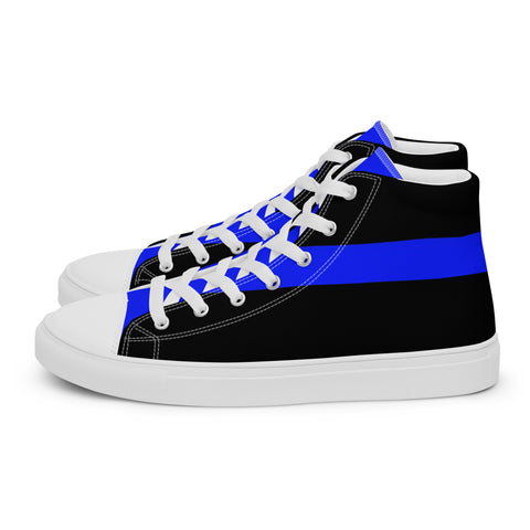 Stylish Black Men's High Top Canvas Shoes - Thin Blue Line Support