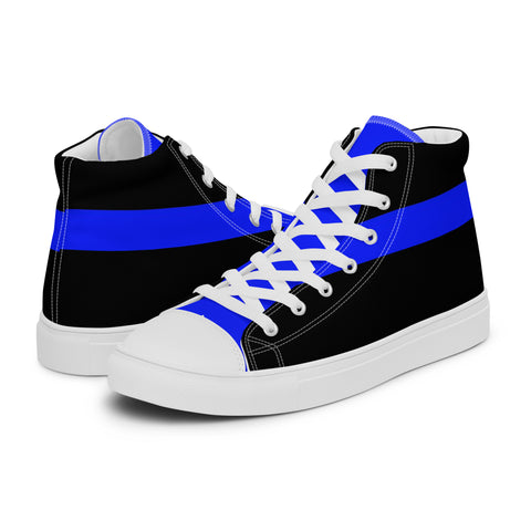 Stylish Black Men's High Top Canvas Shoes - Thin Blue Line Support