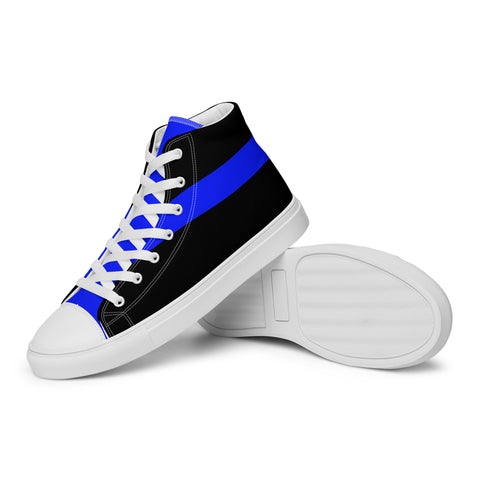 Stylish Black Men's High Top Canvas Shoes - Thin Blue Line Support