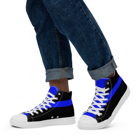 Stylish Black Men's High Top Canvas Shoes - Thin Blue Line Support