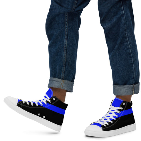 Stylish Black Men's High Top Canvas Shoes - Thin Blue Line Support