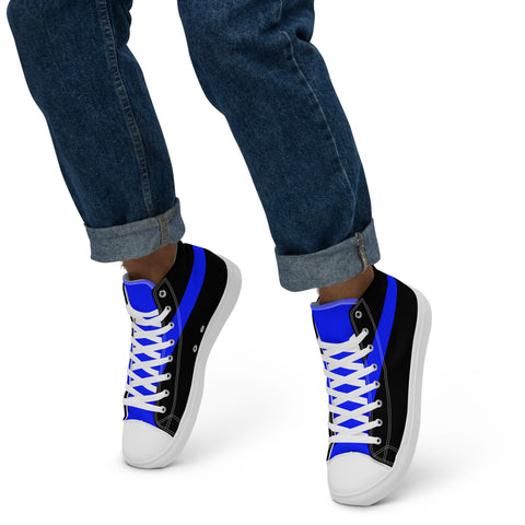 Stylish Black Men's High Top Canvas Shoes - Thin Blue Line Support