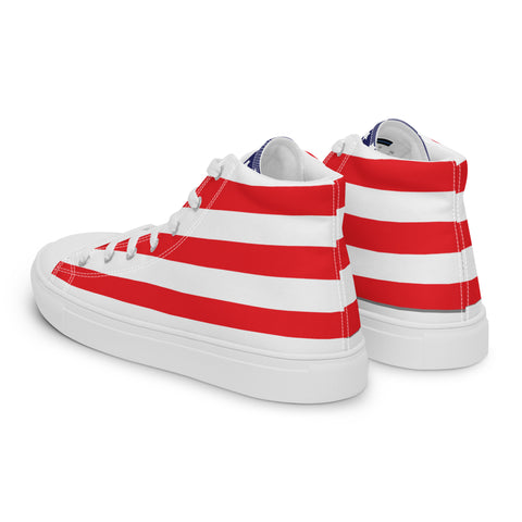 Patriotic Men's High Top Canvas Shoes - American Flag Design