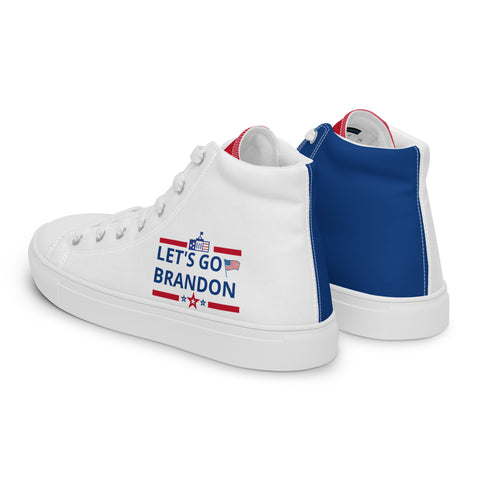 Men's Canvas High Top Shoes - Red, White, and Blue, 'Let's Go Brandon' Design