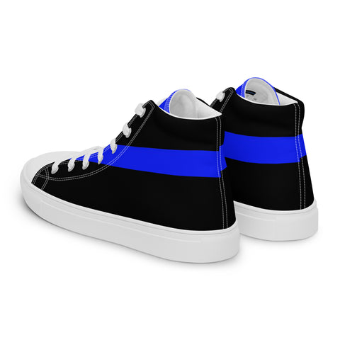 Stylish Black Men's High Top Canvas Shoes - Thin Blue Line Support