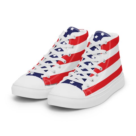 Patriotic Men's High Top Canvas Shoes - American Flag Design