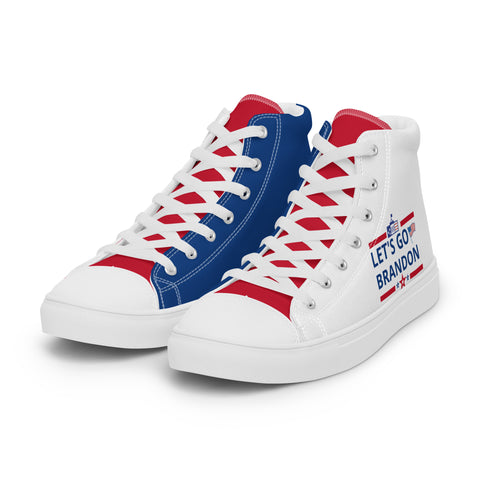 Men's Canvas High Top Shoes - Red, White, and Blue, 'Let's Go Brandon' Design