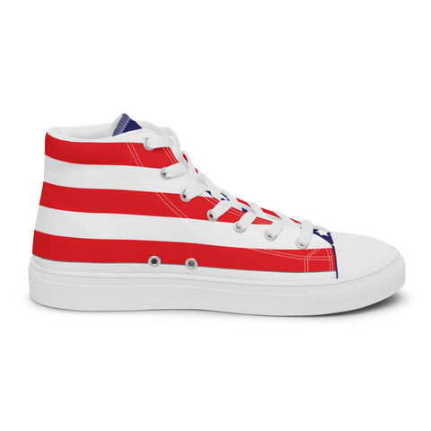 Patriotic Men's High Top Canvas Shoes - American Flag Design