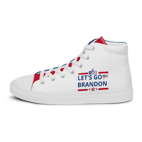 Men's Canvas High Top Shoes - Red, White, and Blue, 'Let's Go Brandon' Design