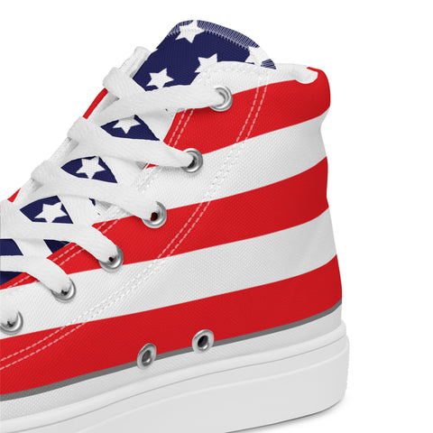 Patriotic Men's High Top Canvas Shoes - American Flag Design