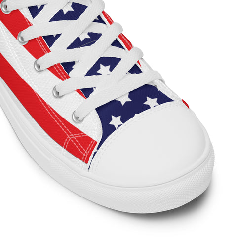 Patriotic Men's High Top Canvas Shoes - American Flag Design