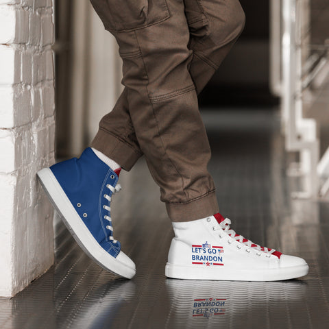 Men's Canvas High Top Shoes - Red, White, and Blue, 'Let's Go Brandon' Design