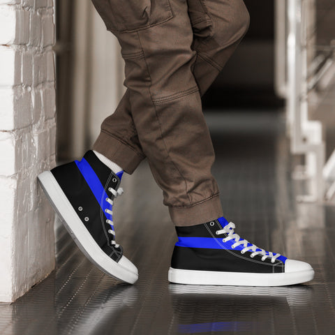 Stylish Black Men's High Top Canvas Shoes - Thin Blue Line Support