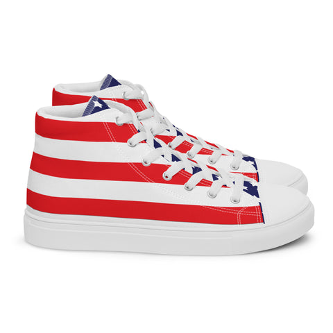 Patriotic Men's High Top Canvas Shoes - American Flag Design