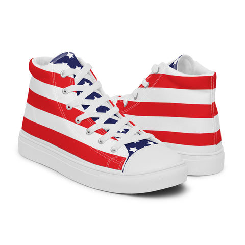 Patriotic Men's High Top Canvas Shoes - American Flag Design