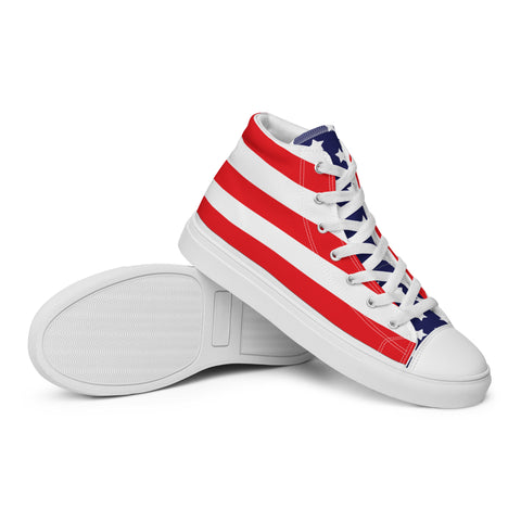 Patriotic Men's High Top Canvas Shoes - American Flag Design