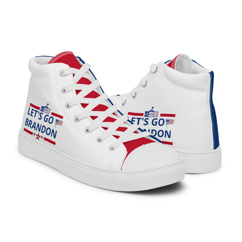 Men's Canvas High Top Shoes - Red, White, and Blue, 'Let's Go Brandon' Design