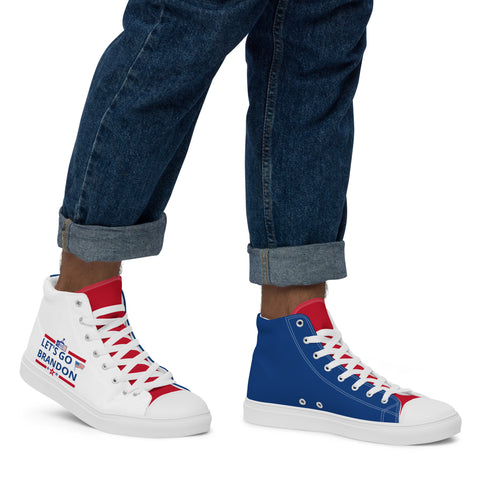 Men's Canvas High Top Shoes - Red, White, and Blue, 'Let's Go Brandon' Design