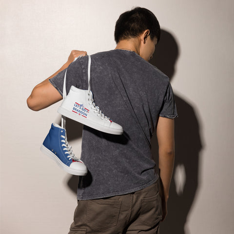 Men's Canvas High Top Shoes - Red, White, and Blue, 'Let's Go Brandon' Design