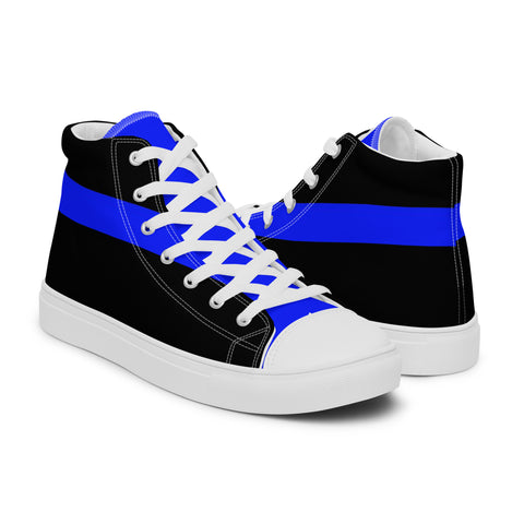 Stylish Black Men's High Top Canvas Shoes - Thin Blue Line Support