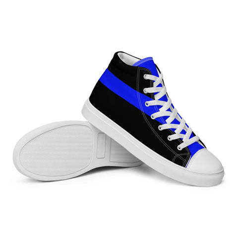 Stylish Black Men's High Top Canvas Shoes - Thin Blue Line Support