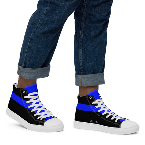 Stylish Black Men's High Top Canvas Shoes - Thin Blue Line Support