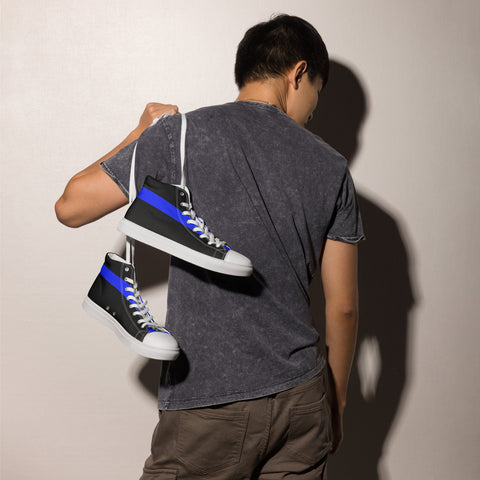 Stylish Black Men's High Top Canvas Shoes - Thin Blue Line Support