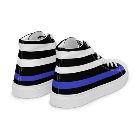 Stylish Thin Blue Line Flag Men's Canvas High Tops - Black and White Stripes and Stars on the Tongue