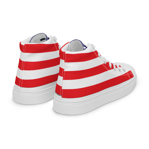 Patriotic Men's High Top Canvas Shoes - American Flag Design