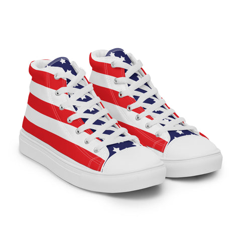 Patriotic Men's High Top Canvas Shoes - American Flag Design