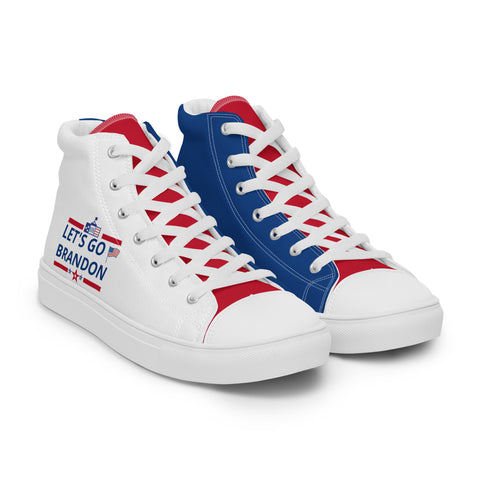 Men's Canvas High Top Shoes - Red, White, and Blue, 'Let's Go Brandon' Design