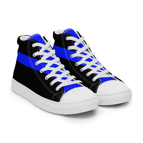 Stylish Black Men's High Top Canvas Shoes - Thin Blue Line Support