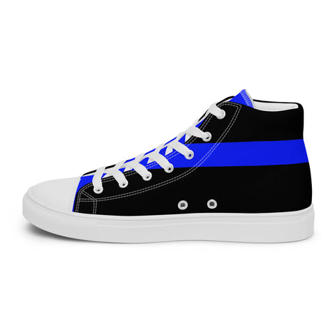 Stylish Black Men's High Top Canvas Shoes - Thin Blue Line Support