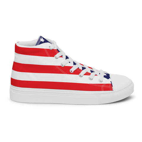 Patriotic Men's High Top Canvas Shoes - American Flag Design