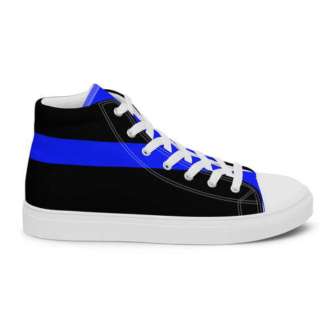 Stylish Black Men's High Top Canvas Shoes - Thin Blue Line Support