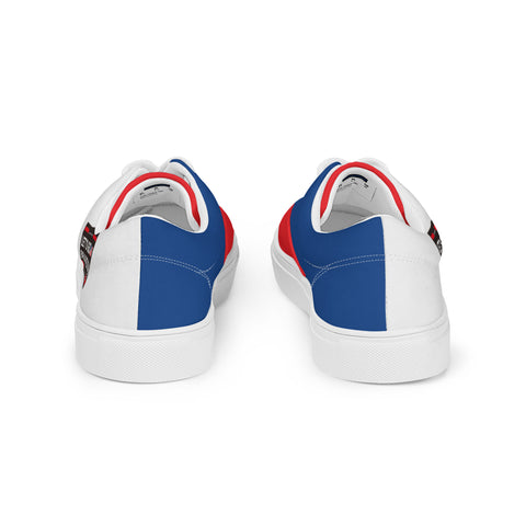 Red, White, and Blue Lace-Up Canvas Shoes with 'Let's Go Brandon' - Patriotic Footwear