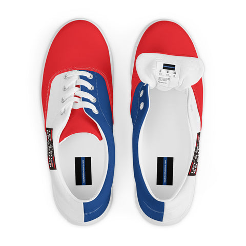 Red, White, and Blue Lace-Up Canvas Shoes with 'Let's Go Brandon' - Patriotic Footwear