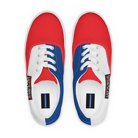 Red, White, and Blue Lace-Up Canvas Shoes with 'Let's Go Brandon' - Patriotic Footwear