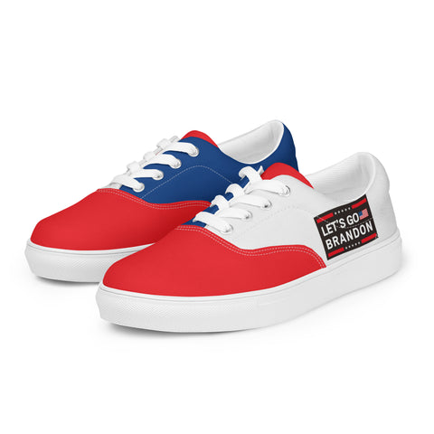 Red, White, and Blue Lace-Up Canvas Shoes with 'Let's Go Brandon' - Patriotic Footwear