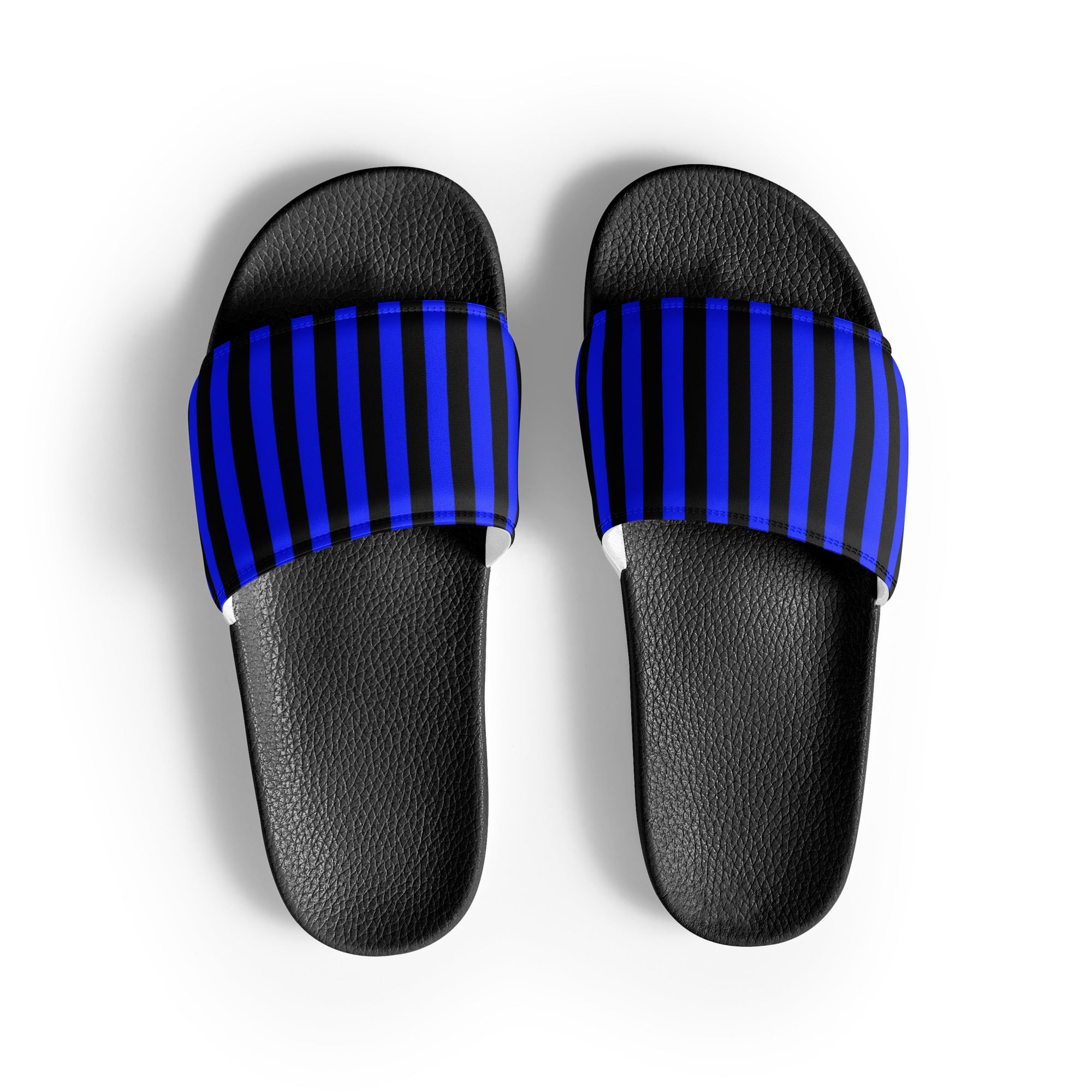 Stride in Style: Black and Bright Blue Striped Men's Slides Honoring Law Enforcement Style 6