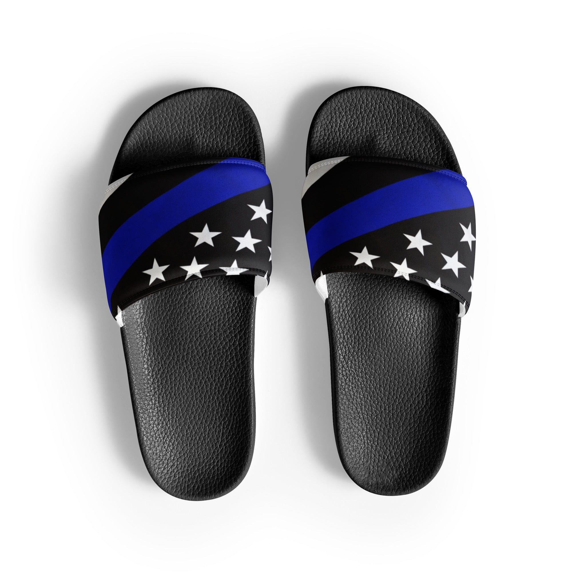 Step Into Style with these Men's Thin Blue Line Flag Printed Slides Style-1