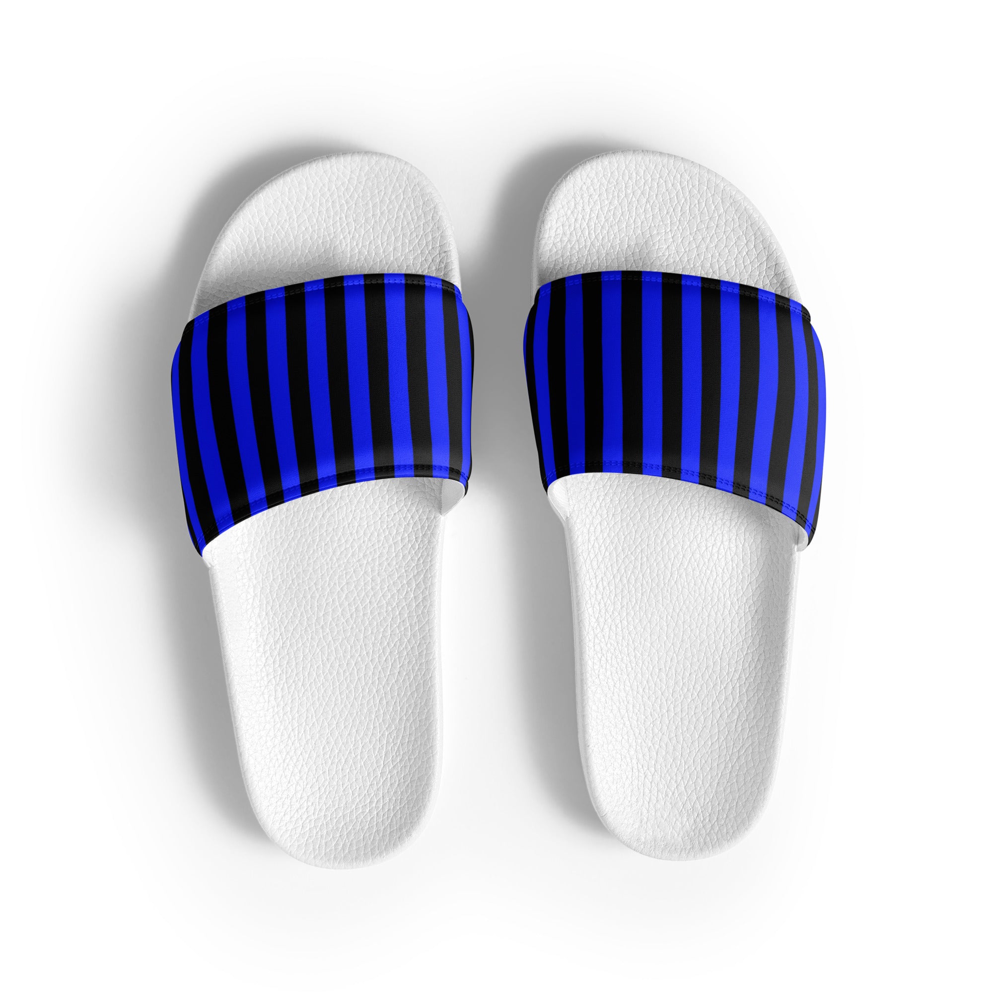 Stride in Style: Black and Bright Blue Striped Men's Slides Honoring Law Enforcement Style 6